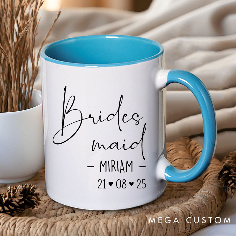 Personalized Bride and Bridesmaid Mug with Name and Heart Date Maid of Honor Mug Bachelorette Party Mug Bridesmaid Proposal Gift Bridal Shower Mug