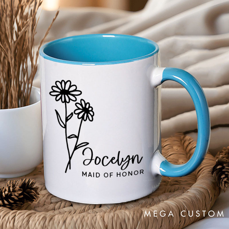 Personalized Cute Bridesmaid Birth Flower Mug Maid of Honor Month Flower Bachelorette Party Mug Mother of the Bride Groom Gift Bridal Shower Mug