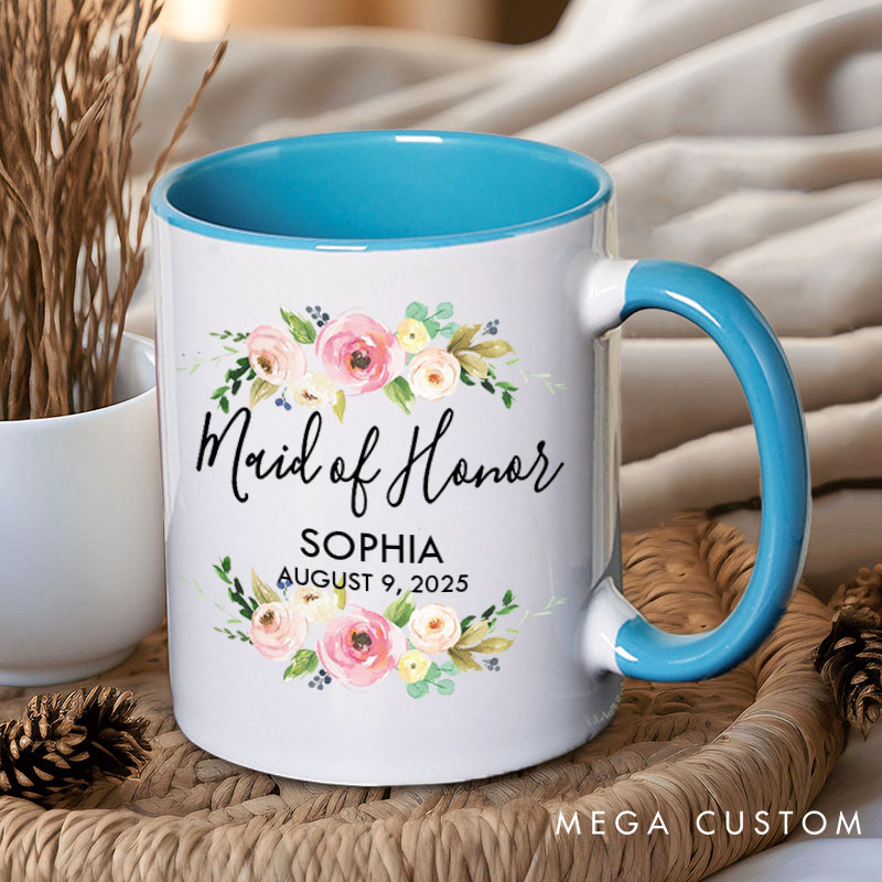 Personalized Stunning Floral Maid of Honor Mug Bridesmaid Mug with Name Bachelorette Party Mug Bridesmaid Proposal Gift Bridal Shower Mug