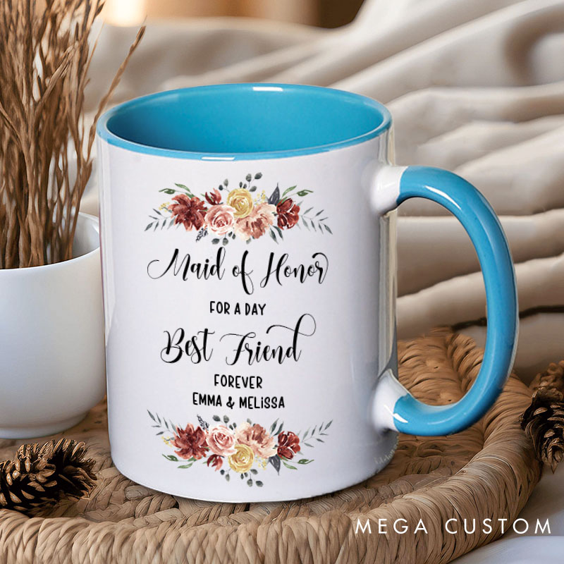 Personalized Maid of Honor for a Day Best Friend Forever Mug Bridesmaid Red Floral Bachelorette Party Mug Bridesmaid Proposal Gift Bridal Shower Mug