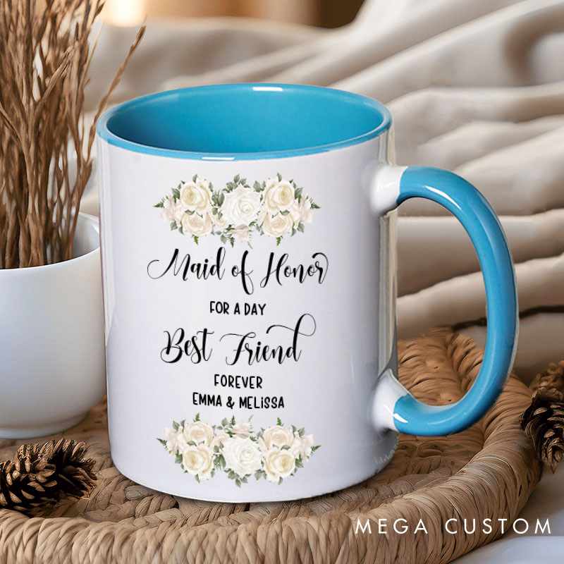 Personalized Maid of Honor for a Day Best Friend Forever Mug Bridesmaid Classic Floral Bachelorette Party Mug Bridesmaid Proposal Bridal Shower Mug