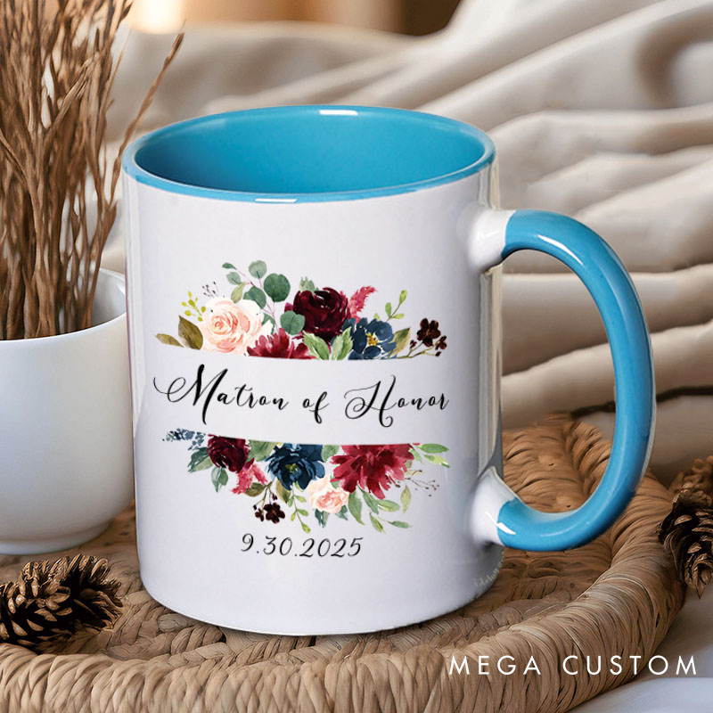 Personalized Bridesmaid Floral Initials Mug Matron of Honor Mug with Date Bachelorette Party Mug Bridesmaid Proposal Gift Bridal Shower Mug