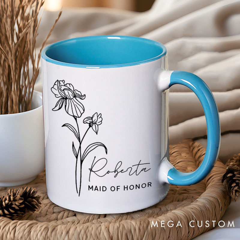 Personalized Minimalist Bridesmaid Birth Flower Mug Maid of Honor Month Flower Mug Bachelorette Party Mug Mother of the Bride Groom Bridal Shower Mug