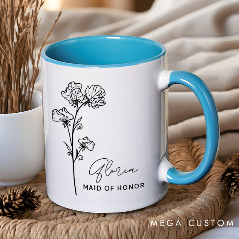 Personalized Chic Bridesmaid Birth Flower Mug Maid of Honor Month Flower Mug Bachelorette Party Mug Mother of the Bride Groom Gift Bridal Shower Mug