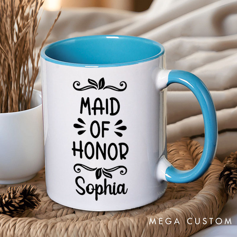 Personalized Maid of Honor with Wreath Leaves Mug Bridesmaid Mug with Name Bachelorette Party Mug Bridesmaid Proposal Gift Bridal Shower Mug