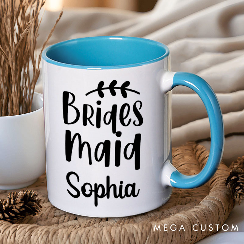 Personalized Bridesmaid with Wreath Leaf Mug Maid of Honor Mug with Name Bachelorette Party Mug Bridesmaid Proposal Gift Bridal Shower Mug