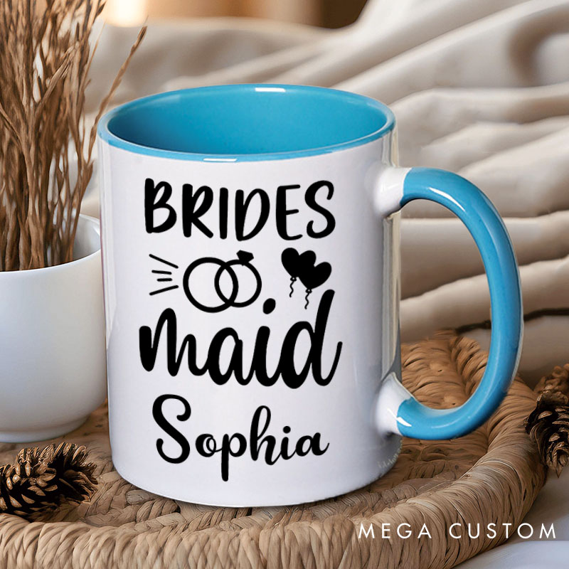 Personalized Bridesmaid with Ring and Heart Balloon Mug Maid of Honor Mug with Name Bachelorette Party Mug Bridesmaid Proposal Gift Bridal Shower Mug