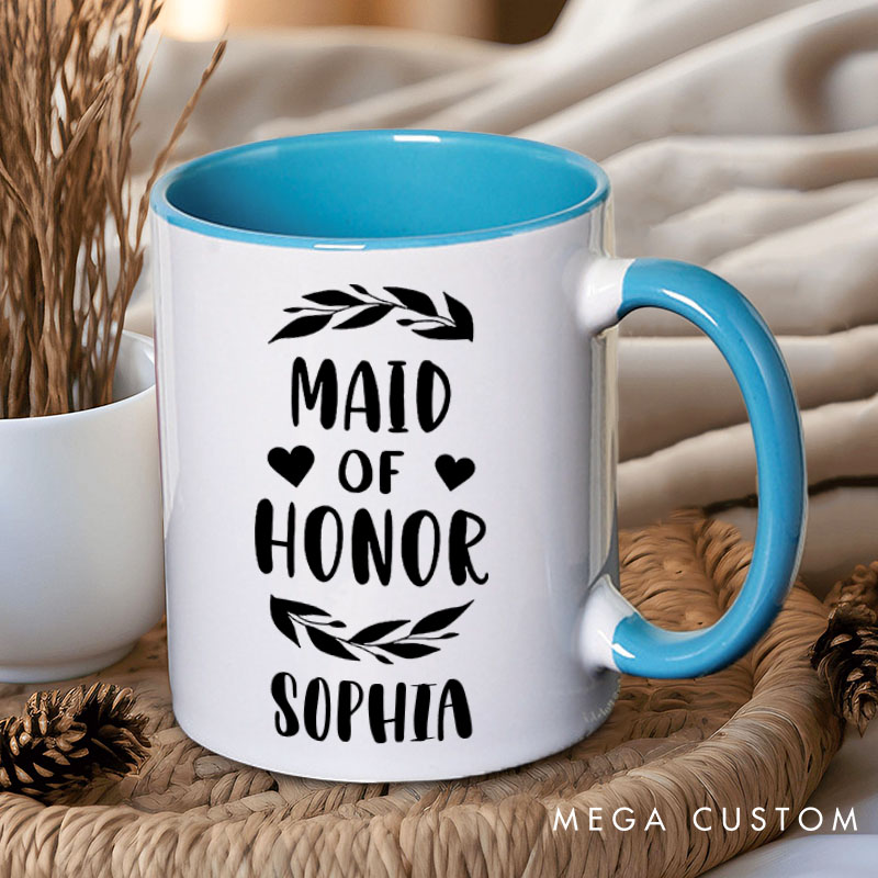 Personalized Maid of Honor with Wreath and Heart Mug Bridesmaid Mug with Name Bachelorette Party Mug Bridesmaid Proposal Gift Bridal Shower Mug