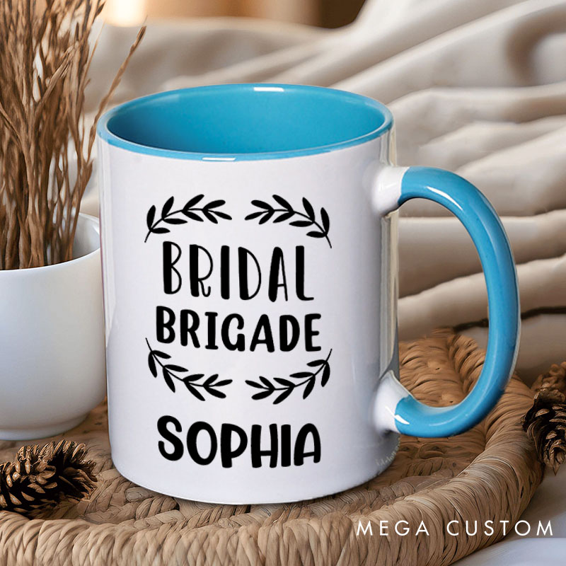 Personalized Bridal Brigade with Wreath Mug Bridesmaid Mug with Name Maid of Honor Bachelorette Party Mug Bridesmaid Proposal Gift Bridal Shower Mug