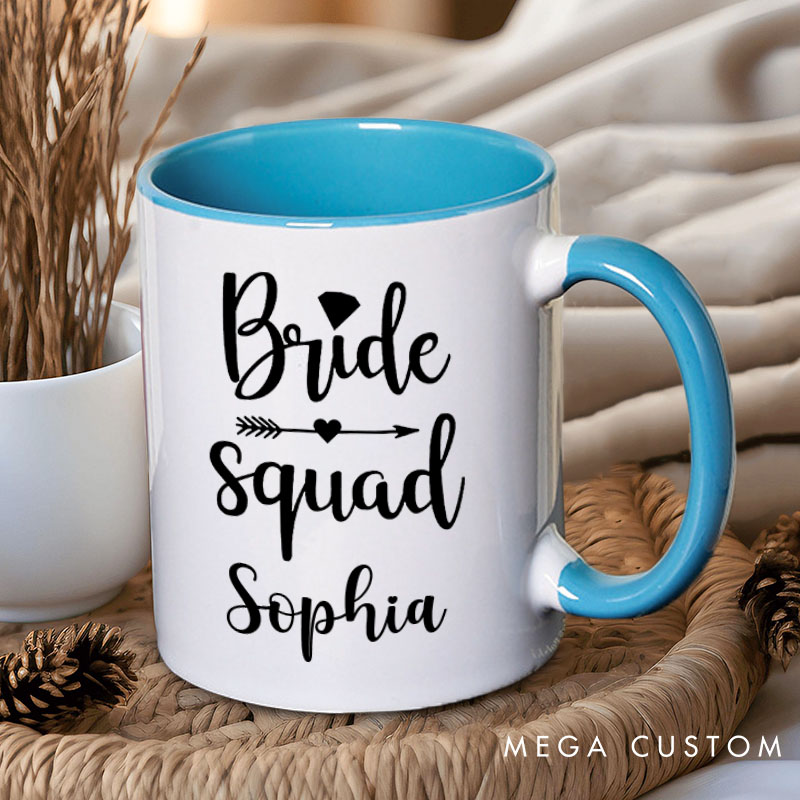 Personalized Bride Squad with Diamond Mug Bridesmaid Mug with Name Maid of Honor Bachelorette Party Mug Bridesmaid Proposal Gift Bridal Shower Mug