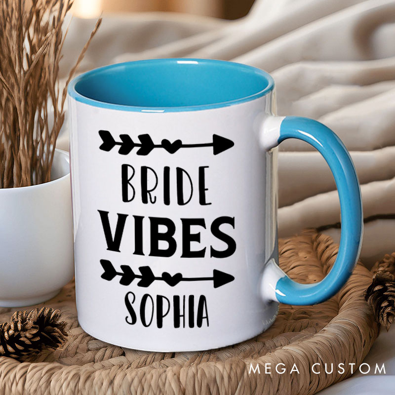 Personalized Bride Vibes with Heart Arrow Mug Bridesmaid Name Mug Maid of Honor Mug Bachelorette Party Mug Bridesmaid Proposal Gift Bridal Shower Mug
