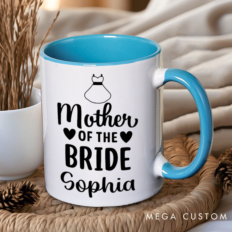 Personalized Mother of the Bride Mug Mother of the Groom Mug Bow Tie and Dress Mug Bachelorette Party Mug MOG MOB Gift Wedding Mug