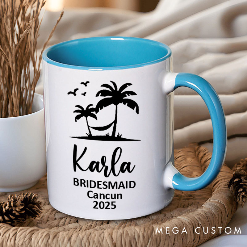 Personalized Bridesmaid Palm Tree and Hammock Mug Maid of Honor Name Mug Bachelorette Party Mug Bridesmaid Proposal Gift for Her Bridal Shower Mug