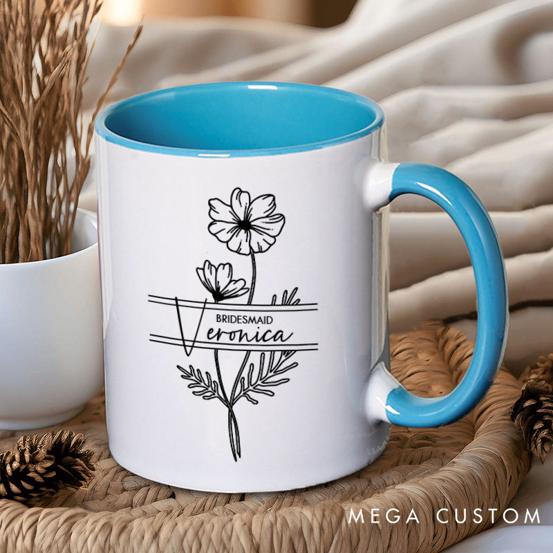 Personalized Beauty Bridesmaid Birth Flower Mug Maid of Honor Name Mug Bachelorette Party Mug Bridesmaid Proposal Gift for Her Bridal Shower Mug