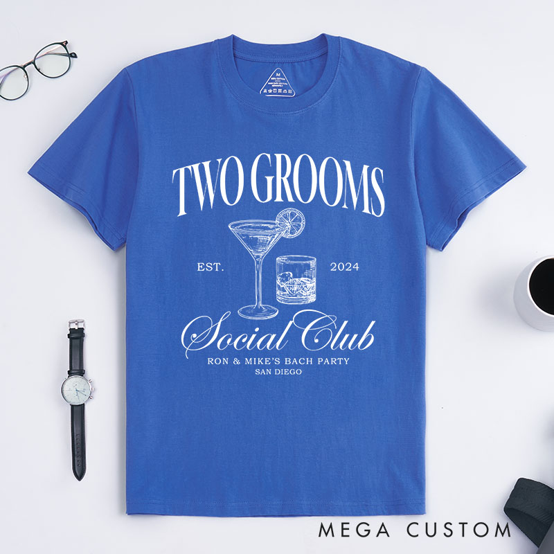 Personalized Two Groom Vibe Social Club T-Shirt Gay Bachelor Party T-Shirt LGBTQ Pride Wedding Gay Mr & Mr Top Pride Tee