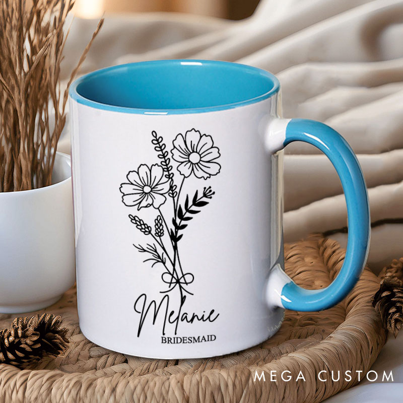 Personalized Delicate Bridesmaid Birth Flower Mug Maid of Honor Month Flower Mug Bachelorette Party Mug Bridesmaid Proposal Gift Bridal Shower Mug