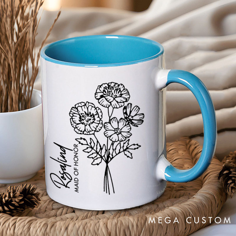 Personalized Stunning Bridesmaid Birth Flower Mug Maid of Honor Month Flower Mug Bachelorette Party Mug Mother of Bride Groom Mug Bridal Shower Mug