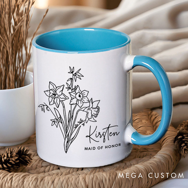 Personalized Elegant Bridesmaid Birth Flower Mug Maid of Honor Month Flower Mug Bachelorette Party Mug Mother of the Bride Groom Mug Bridal Shower Mug