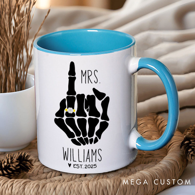 Personalized Couple Wedding Mr. and Mrs. with Skeleton Hand Mug Custom Engagement Mug with Name Valentine's Day Mug for Husband Wife Hubby Wifey