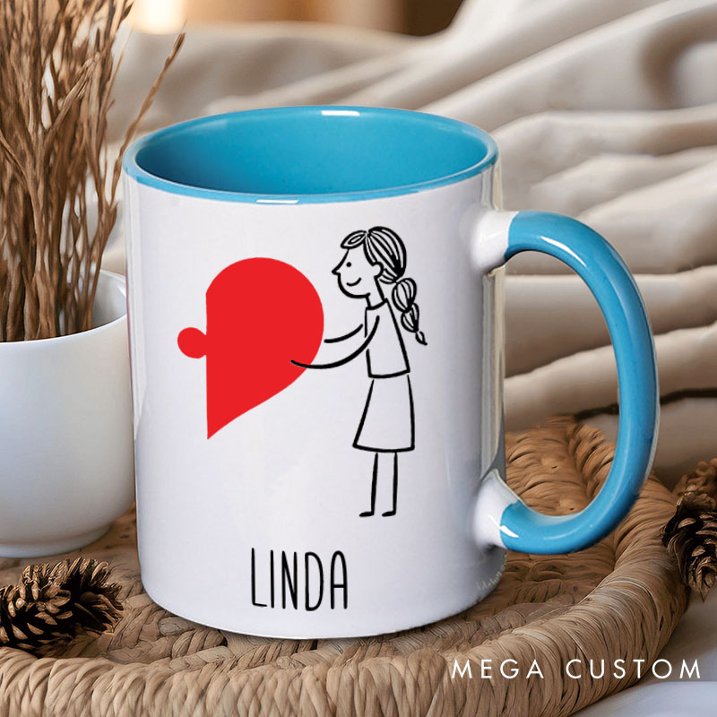 Personalized Couple Heart Puzzle Mug Custom Couple Name Coffee Mug Valentine's Day Mug for Husband Wife Boyfriend Girlfriend