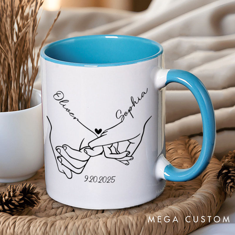 Personalized Couple Minimalist Pinky Promise with Heart Mug Custom Couple Name Coffee Mug Valentine's Day Mug for Husband Wife Boyfriend Girlfriend