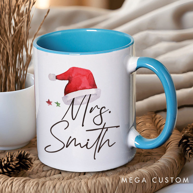 Personalized Couple Mr. and Mrs. with Christmas Hat Mug Custom Couple Xmas Coffee Mug with Name Christmas Mug for Husband Wife Hubby Wifey