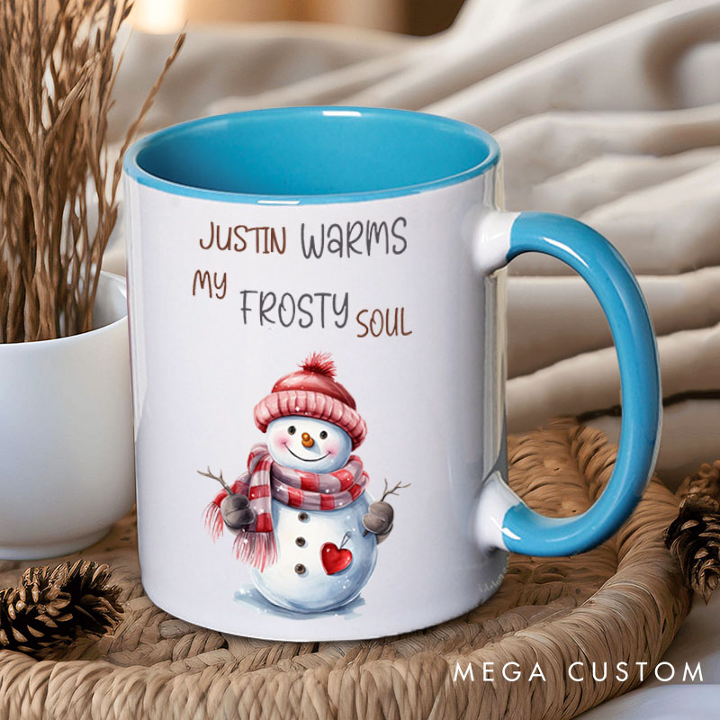 Personalized Couple She Melts My Icy Heart and He Warms My Frosty Soul Christmas Mug Couple Name Xmas Coffee Mug for Husband Wife Boyfriend Girlfriend