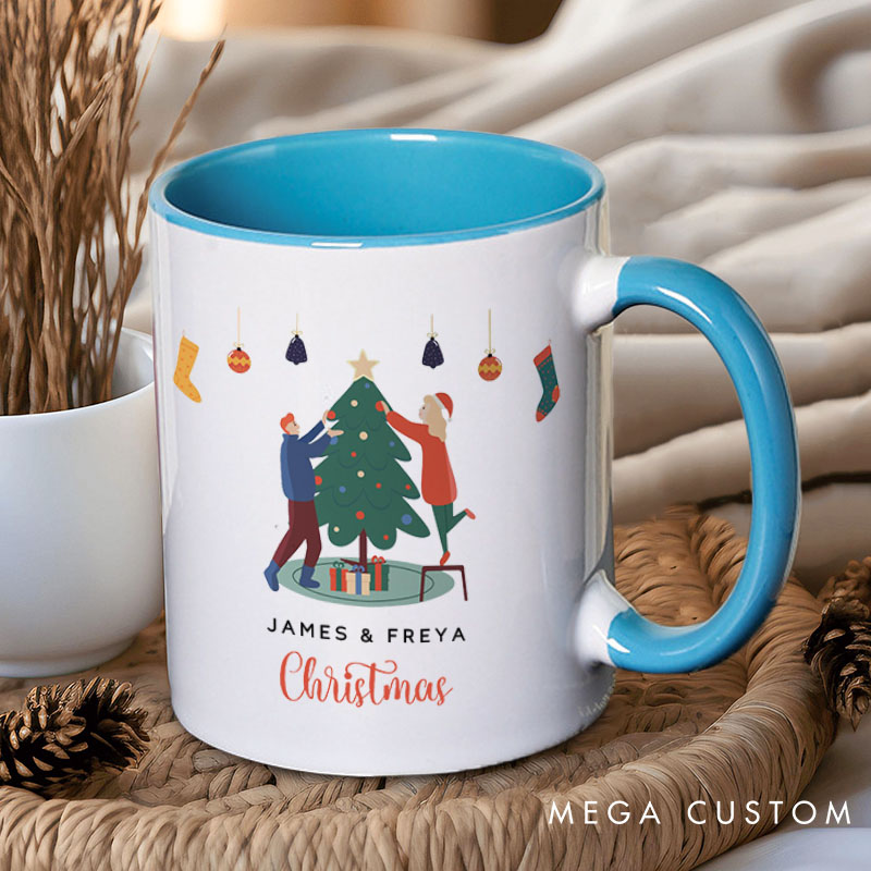 Personalized Couple Decorating a Christmas Tree Mug Custom Couple Name Xmas Coffee Mug Christmas Mug for Husband Wife Boyfriend Girlfriend