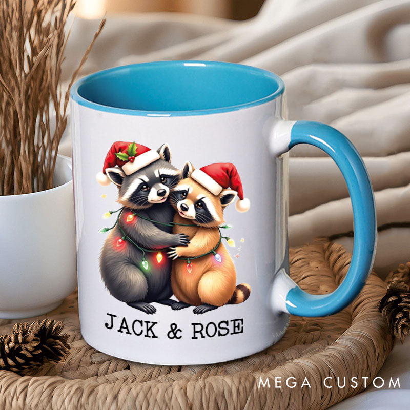 Personalized Couple Raccoon Christmas Mug Custom Couple Name Xmas Coffee Mug Christmas Mug for Husband Wife Boyfriend Girlfriend