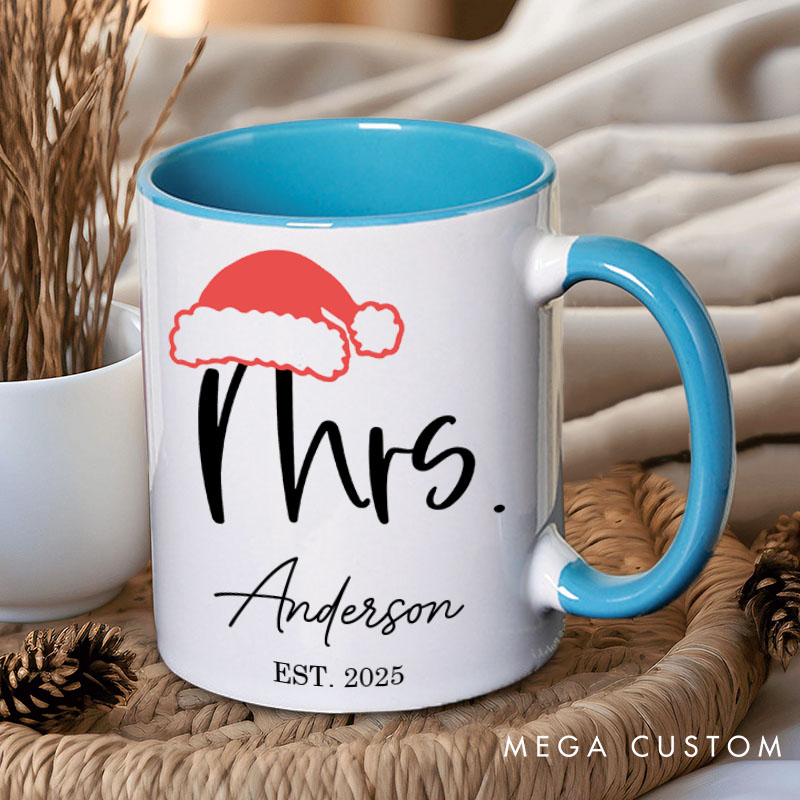 Personalized Couple Elegant Mr. and Mrs. with Christmas Hat Mug Custom Couple Name Xmas Coffee Mug Christmas Mug for Husband Wife Boyfriend Girlfriend