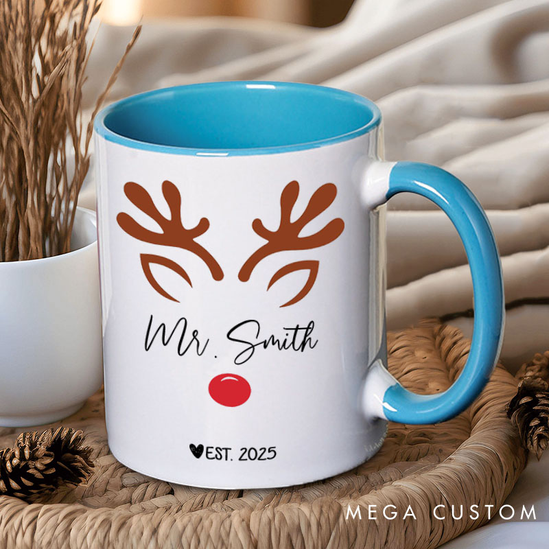 Personalized Couple Mr. and Mrs. with antler Christmas Mug Custom Couple Name Xmas Coffee Mug Christmas Mug for Husband Wife Boyfriend Girlfriend