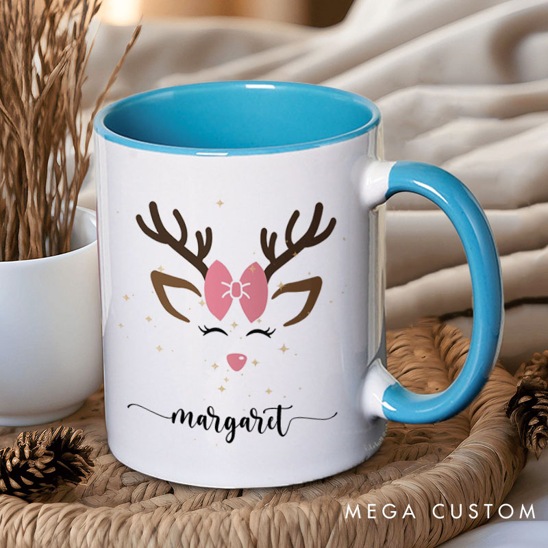 Personalized Couple Cute Christmas Reindeer Mug Custom Couple Name Xmas Coffee Mug Christmas Mug for Husband Wife Boyfriend Girlfriend