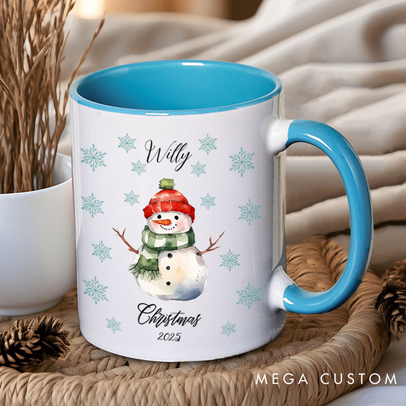 Personalized Couple Cute Christmas Snowman Mug Custom Couple Name Xmas Snowflake Coffee Mug Christmas Mug for Husband Wife Boyfriend Girlfriend