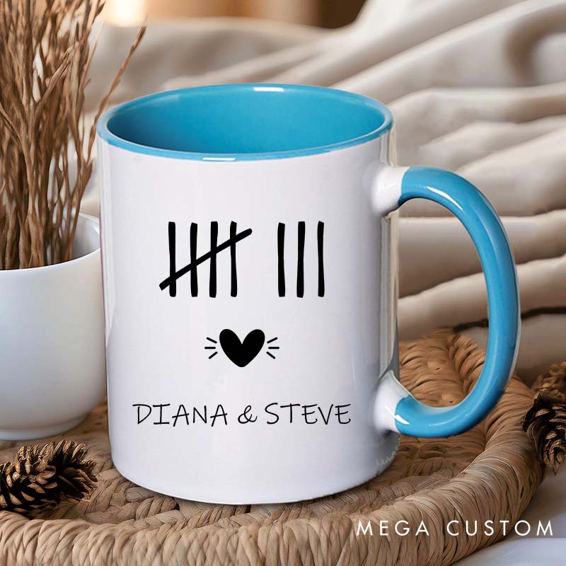 Personalized Couple Wedding Anniversary Mug Tally Marks Mug Husband Wife 9th Anniversary Gift Mug Happy Anniversary Gift for Her Him