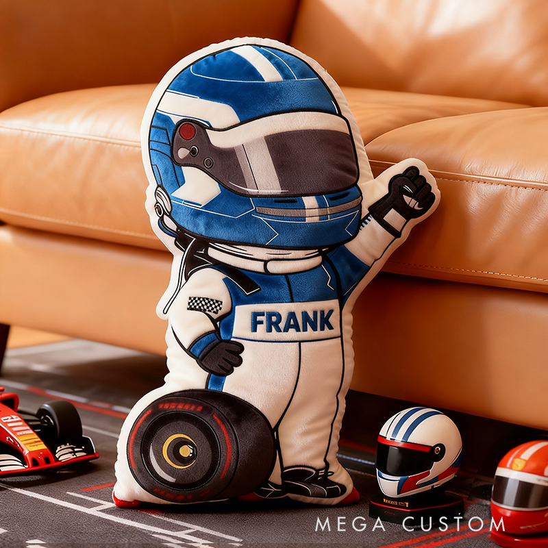 Personalized Racer and Tires Throw Pillow Custom Name Design Cushion Gift for Racers and Racing Lovers