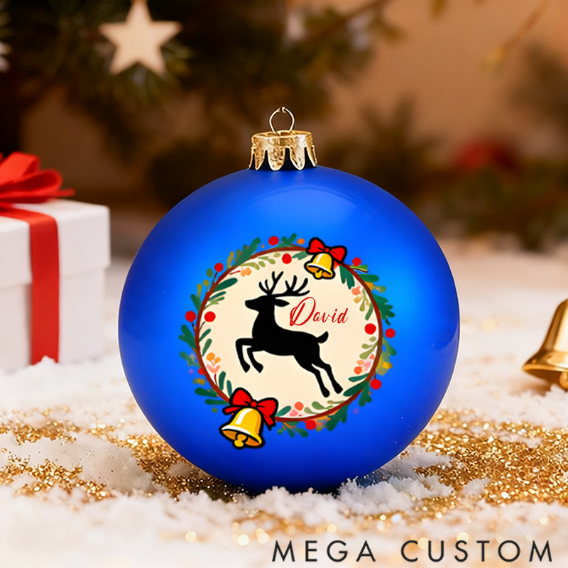Personalized Christmas Ball Ornament Decoration with Reindeer and Bell Patterns