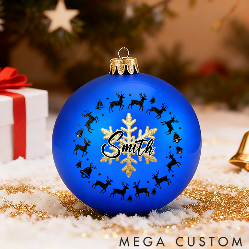 Personalized Christmas Ball Ornament with Reindeer and Snowflake Themes