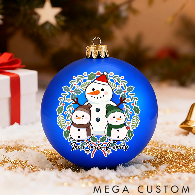 Personalized Christmas Ball Ornament Christmas Snowman Family Theme with Name