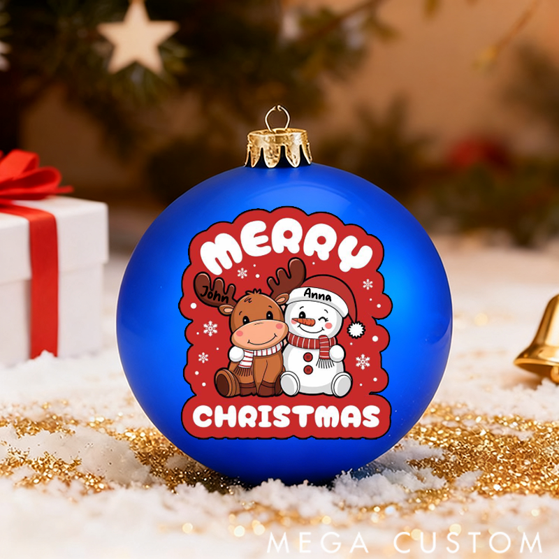 Personalized Christmas Ball Ornament Snowman Reindeer Family Christmas Theme