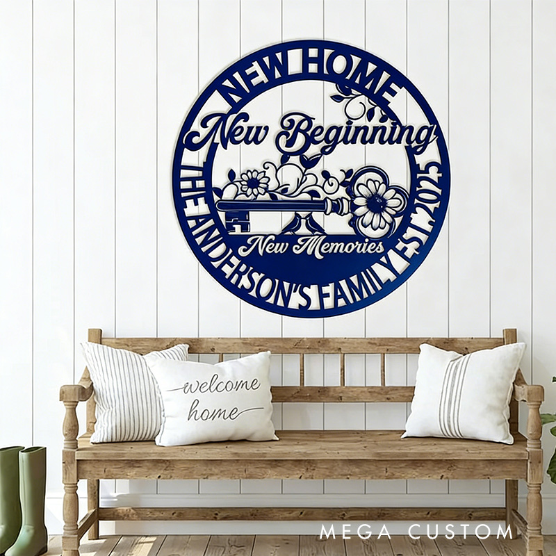 Personalized New Home Sign New Beginnings Decor Custom Memories Wall Art Family Name Gifts