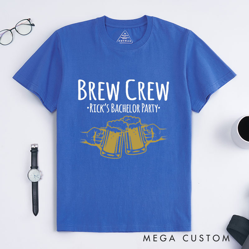 Personalized "Brew Crew" Bachelor Party T-Shirt Groomsman Cheers with Beer Mugs Shirts Groomsman Wedding Proposal T-Shirt for Best Man Usher