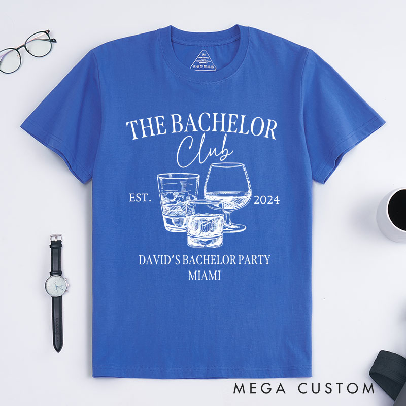 Personalized Groom Bachelor Club T-Shirt Wedding Party Favors T-Shirt Groomsman Whiskey & Cognac Glass Shirts for Groom Best Man Usher