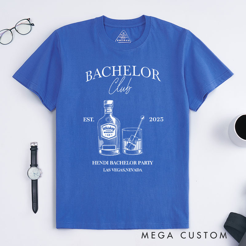 Personalized Groom Bachelor Club T-Shirt Whiskey Bottle & Glass Designed Shirts Groomsman Proposal Gift T-Shirt Wedding Party Favors Top for Best Man