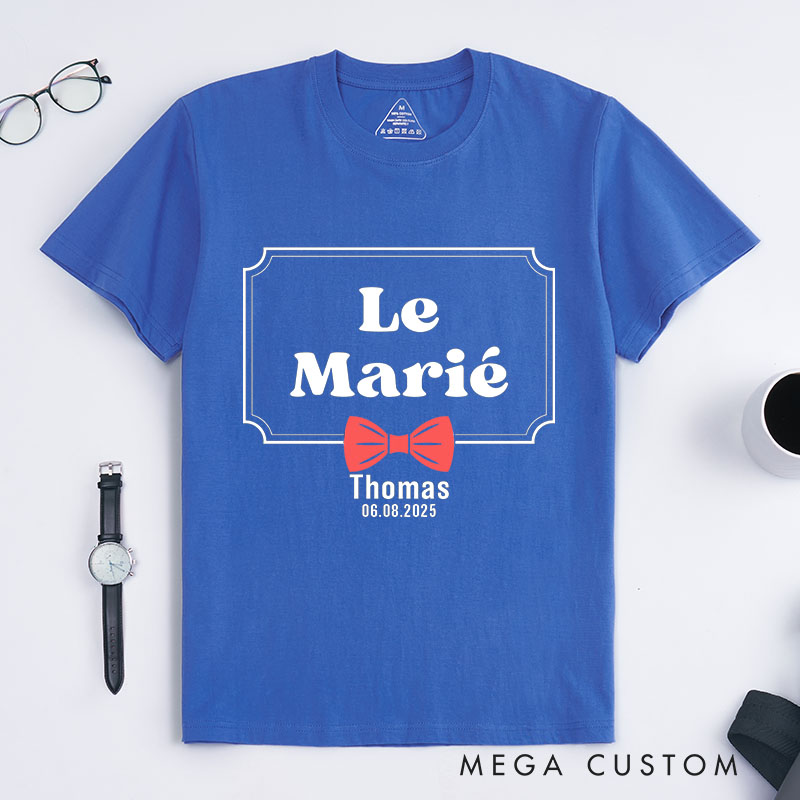 Personalized "Team Du Marié" And "Le Marié" Bachelor Party T-Shirt Set Elegant Bow Tie Designed Shirt for Groom Club Party Favor fops For Men
