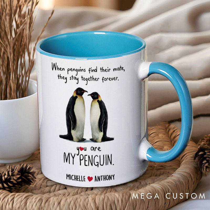 Personalized Couple You are My Penguin Mug Custom Couple Name Mug Couple Heart Valentine's Day Mug for Husband Wife Boyfriend Girlfriend