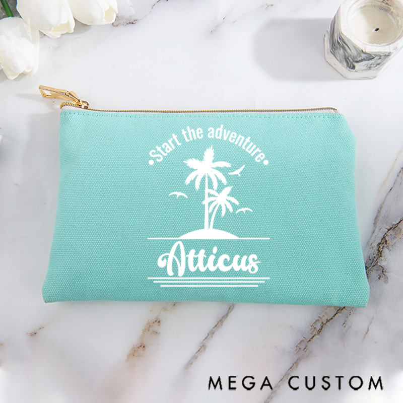 Personalized Makeup Bag Traveling Gift for Adventurer Start the Adventure and Custom Name