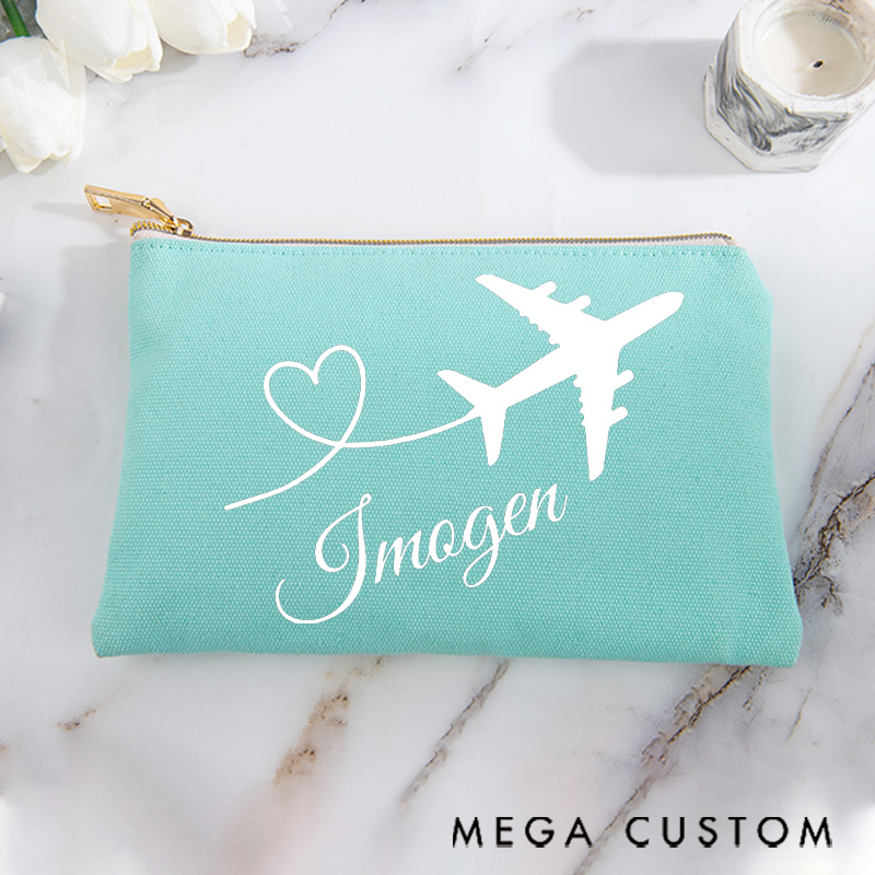 Personalized Makeup Bag Traveling Gift for Traveler Heart Route and Custom Name
