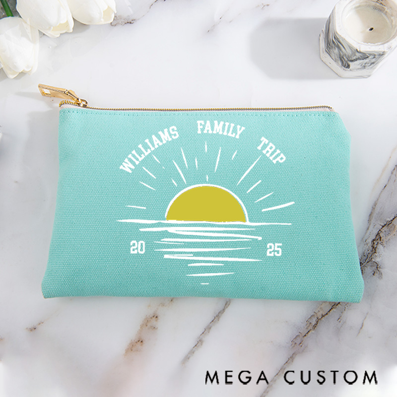 Personalized Makeup Bag Gift for Traveling Families Sunrise Family Trip and Custom Name