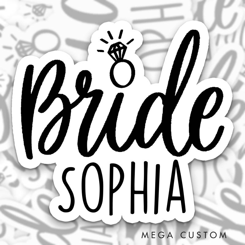 Personalized Bride with Diamond Ring Sticker Maid of Honor Sticker with Custom Name Bride Squad Sticker Bridesmaid Sticker Bachelorette Party Sticker