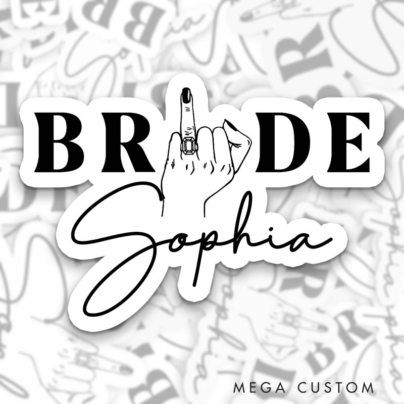 Personalized Funny Bride Hand with Diamond Ring Sticker Mrs. Bride Sticker Bride Wedding Hen Party Sticker Bachelorette Party Sticker